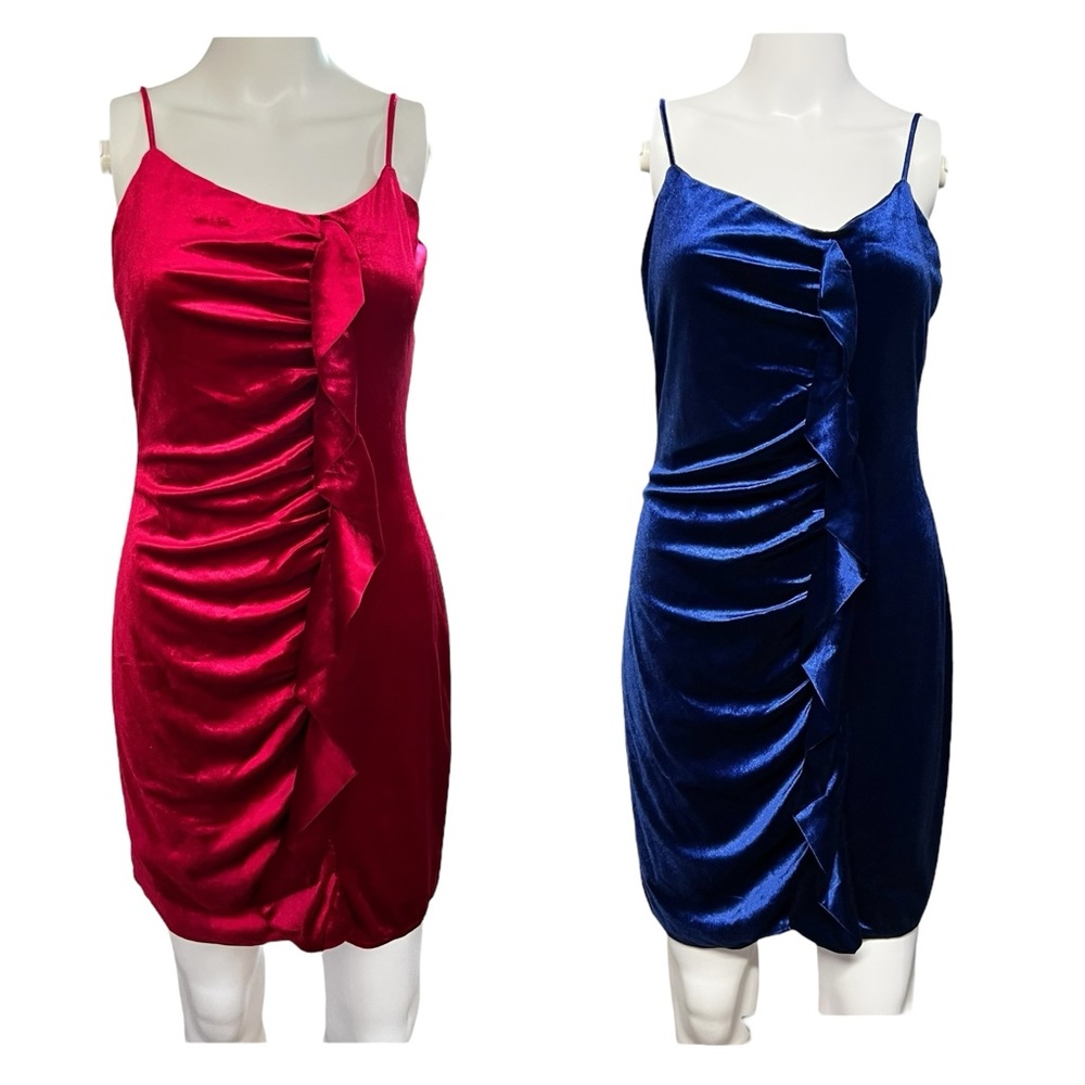 Devlin NWT Women’s Red or Blue Mini Velour Ruched Dress with Spaghetti Straps